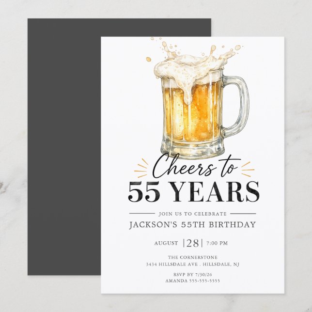 Invitación de cumpleaños 55 años Cheers (Anverso / Reverso)