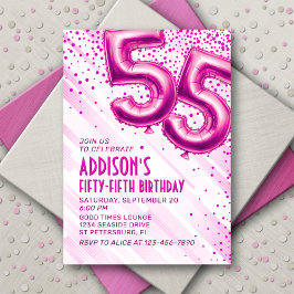 Invitación de cumpleaños 55 mujeres rosadas