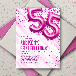 Invitación de cumpleaños 55 mujeres rosadas