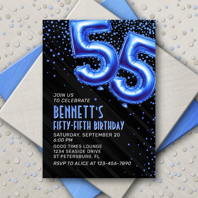 Invitación de cumpleaños 55th a Mens Blue (Subido por el creador)
