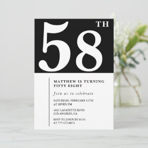 invitación de cumpleaños 58 negro Elegante Chic Si