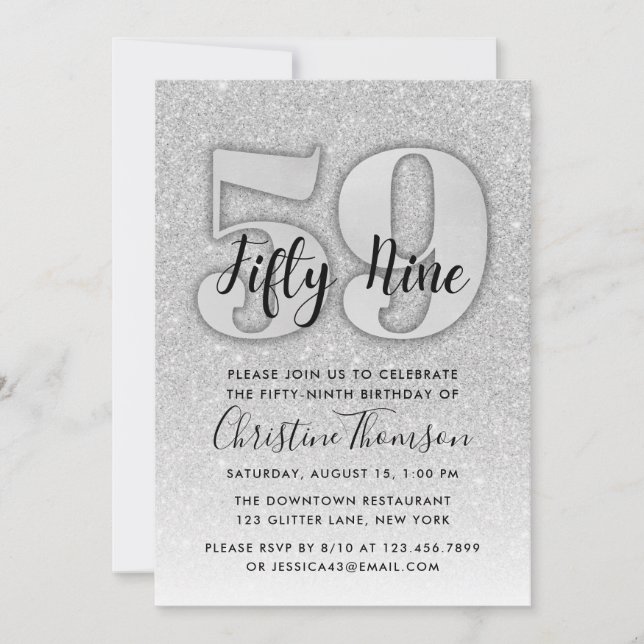 Invitación de cumpleaños 59º Purpurina de Plata (Anverso)