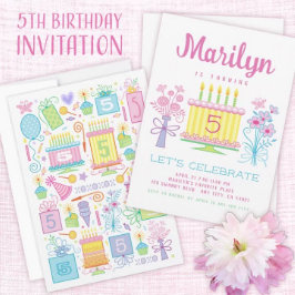 Invitación de cumpleaños 5 a Chica Rosa