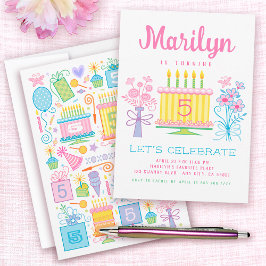 Invitación de cumpleaños 5 a Chica Rosa