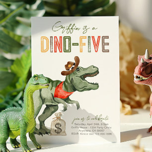 Invitación de cumpleaños 5 a Cowboy de Dinosaur