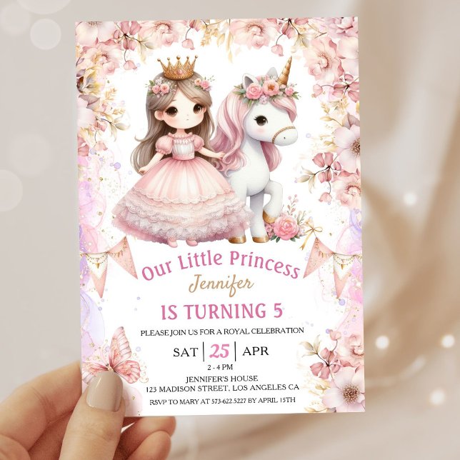 Invitación de cumpleaños 5 a la Princesa Unicornio (Subido por el creador)