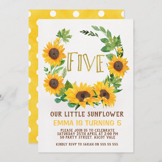 Invitación de cumpleaños 5 a los chicas Wreath Wre (Anverso / Reverso)