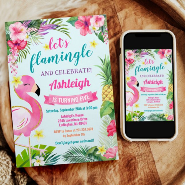 Invitación de cumpleaños 5 al verano tropical (Tropical Summer 5th Birthday Invitation)