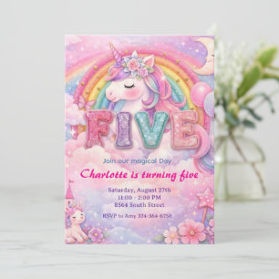  Invitación de cumpleaños 5 años Pastel Arcoíris U