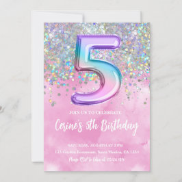 Invitación de cumpleaños 5 Chica de Relieve metali