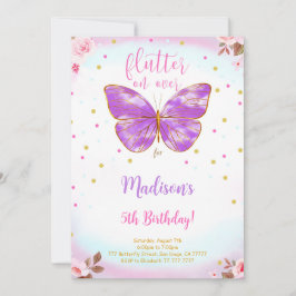 Invitación de cumpleaños 5 de mariposa