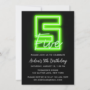 Invitación de cumpleaños 5 de Neon Green
