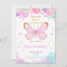 Invitación de cumpleaños 5 mariposa acuarela