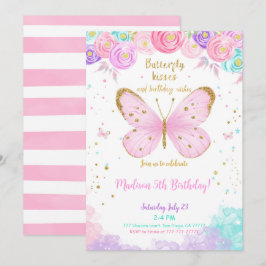 Invitación de cumpleaños 5 mariposa acuarela