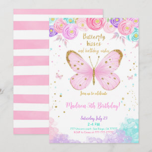 Invitación de cumpleaños 5 mariposa acuarela