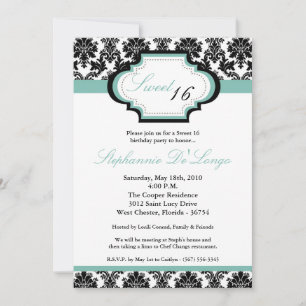 Invitación de cumpleaños 5 x 7 TiffanyBlu Damask S