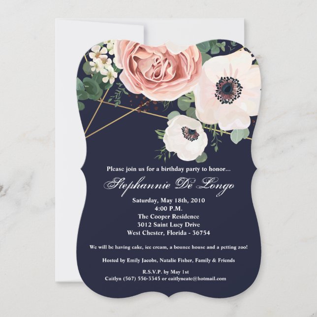 Invitación de cumpleaños 5x7 Jardín geométrico Mar (Anverso)