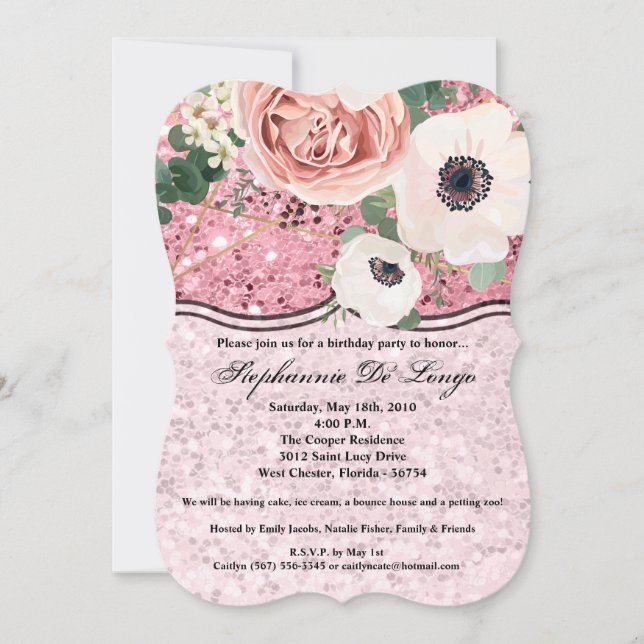 Invitación de cumpleaños 5x7 Rosa de oro de jardín (Anverso)