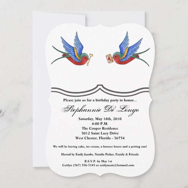 Invitación de cumpleaños 5x7 Tatuaje tradicional d (Anverso)