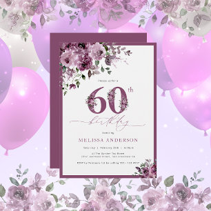 Invitación de cumpleaños 60 a la floral púrpura mo