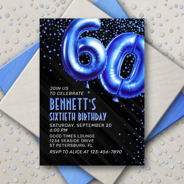 Invitación de cumpleaños 60 a Mens Blue (Subido por el creador)