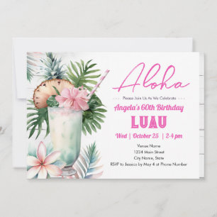 Invitación de Cumpleaños 60 Años Aloha Luau Bebida