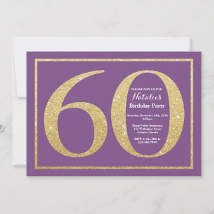 Invitación de cumpleaños 60 años con brillo púrpur