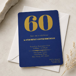 Invitación de cumpleaños 60 azul oro Sixty
