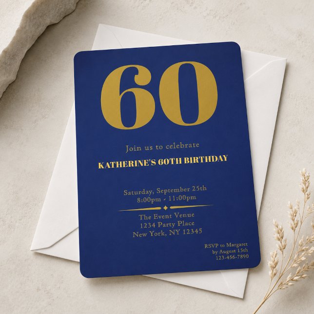Invitación de cumpleaños 60 azul oro Sixty (Subido por el creador)