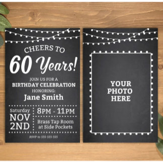 Invitación de cumpleaños 60 - Blanco y negro - Sal