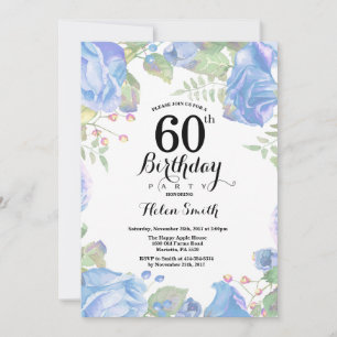 Invitación de cumpleaños 60 Botanical Blue Floral