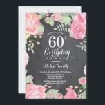 Invitación de cumpleaños 60 botánico floral<br><div class="desc">Invitación de cumpleaños 60 botánico floral. Invitación de cumpleaños con peonías rosadas florales para mujeres. Flor floral acuarela. Elegantes flores de rosa y peonía rosadas. Cumpleaños adulto. Fondo de pizarra. Blanco y negro. 13 15 16 18 20 21 30 40 50 60 70 80 90 100, cualquier edad. Para una...</div>