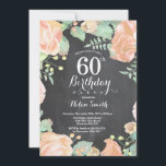 Invitación de cumpleaños 60 botánico floral meloco<br><div class="desc">Invitación de cumpleaños 60 botánico floral melocotón. Invitación de cumpleaños floral rosado peonías para mujeres. Flor floral acuarela. Elegantes flores rosa y peonía rosadas. Cumpleaños adulto. Fondo de pizarra. Blanco y negro. 13 15 16 18 20 21 30 40 50 60 70 80 90 100, cualquier edad. Para una mayor...</div>