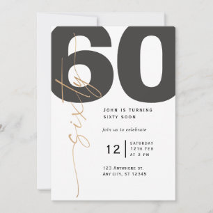 Invitación de cumpleaños 60 con caligrafía dorada