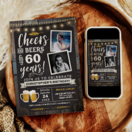 Invitación de cumpleaños 60 con Cheers y Beers y f