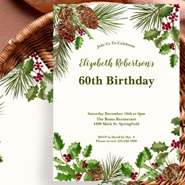 Invitación de cumpleaños 60 con elegante vegetació (Subido por el creador)