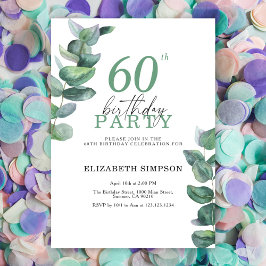 Invitación de cumpleaños 60 con eucalipto acuarela