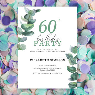 Invitación de cumpleaños 60 con eucalipto acuarela