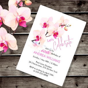 Invitación de cumpleaños 60 con flor de orquídea e
