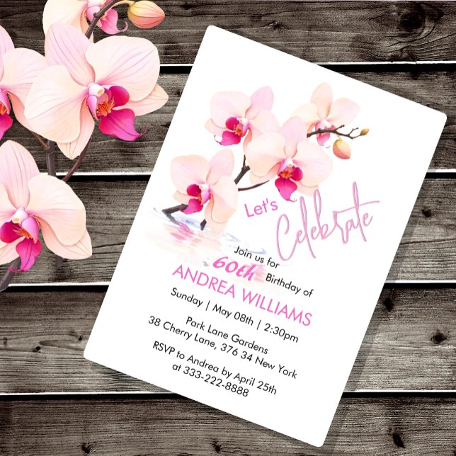 Invitación de cumpleaños 60 con flor de orquídea e (Subido por el creador)