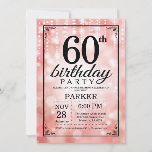 Invitación de cumpleaños 60 con purpurina rosa