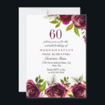 Invitación de cumpleaños 60 de Burgundy Marsala Fl<br><div class="desc">Borgoña Marsala Floral 60th Birthday Invite Ver colección coincidente en nicho y tienda de nidos Hermosas y elegantes flores de Borgoña. acuarela pintada a mano perfecta para tu invitación de cumpleaños</div>