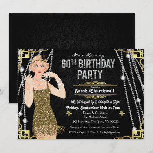 Invitación de Cumpleaños 60 de Chica Flapper Deco