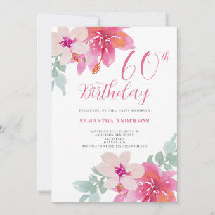 Invitación de cumpleaños 60 de Floral rosa tropica
