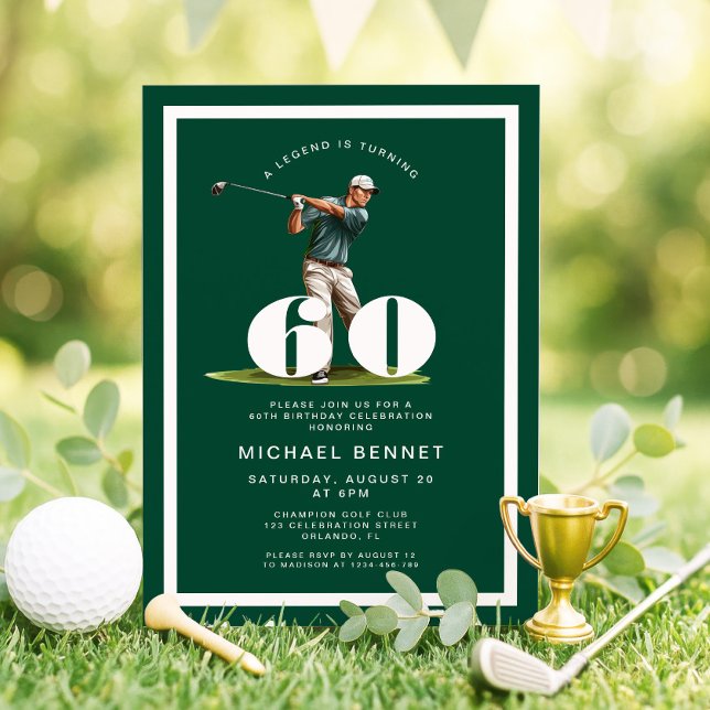 Invitación de cumpleaños 60 de Green Golf (Green Golf 60th Birthday Invitation)