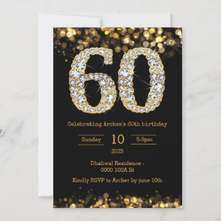 Invitación de cumpleaños 60 de oro negro