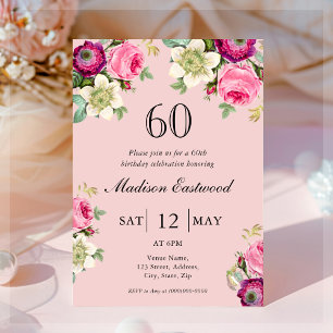 Invitación de cumpleaños 60 de Pink Floral