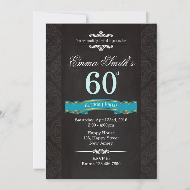 Invitación de cumpleaños 60 de Vintage (Anverso)