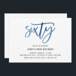 Invitación de cumpleaños 60 del Relieve metalizado<br><div class="desc">Esta minimalista invitación a la fiesta de cumpleaños número 60 incluye un llamativo texto de 'sesenta' Relieve metalizado azul. El Relieve metalizado azul es sólo una textura, no un Relieve metalizado real. Para una personalización más avanzada de este diseño, por ejemplo, cambiar el diseño, el tamaño de letra o el...</div>