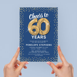 Invitación de cumpleaños 60 elegante azul oro